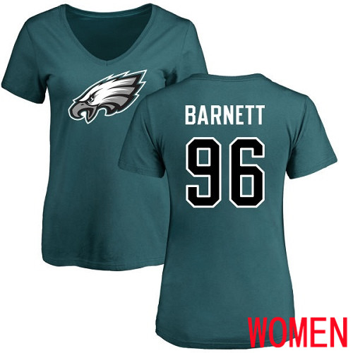 Women Philadelphia Eagles #96 Derek Barnett Green Name and Number Logo Slim Fit NFL T Shirt->women nfl jersey->Women Jersey